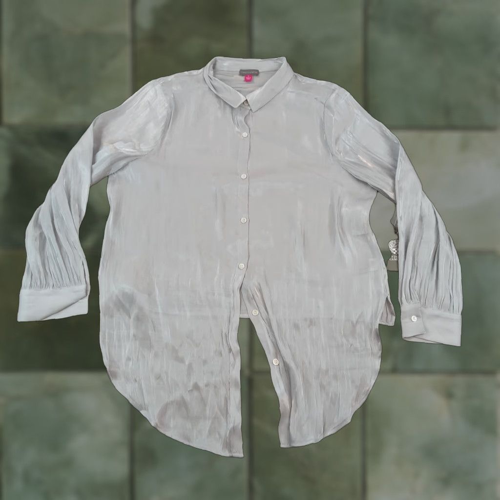 Vince Camuto Vince Camuto Women's Large Gray Long Sleeve Button Up Casual Blouse Shirt Size L / US 10 / IT 46 - 1 Thumbnail