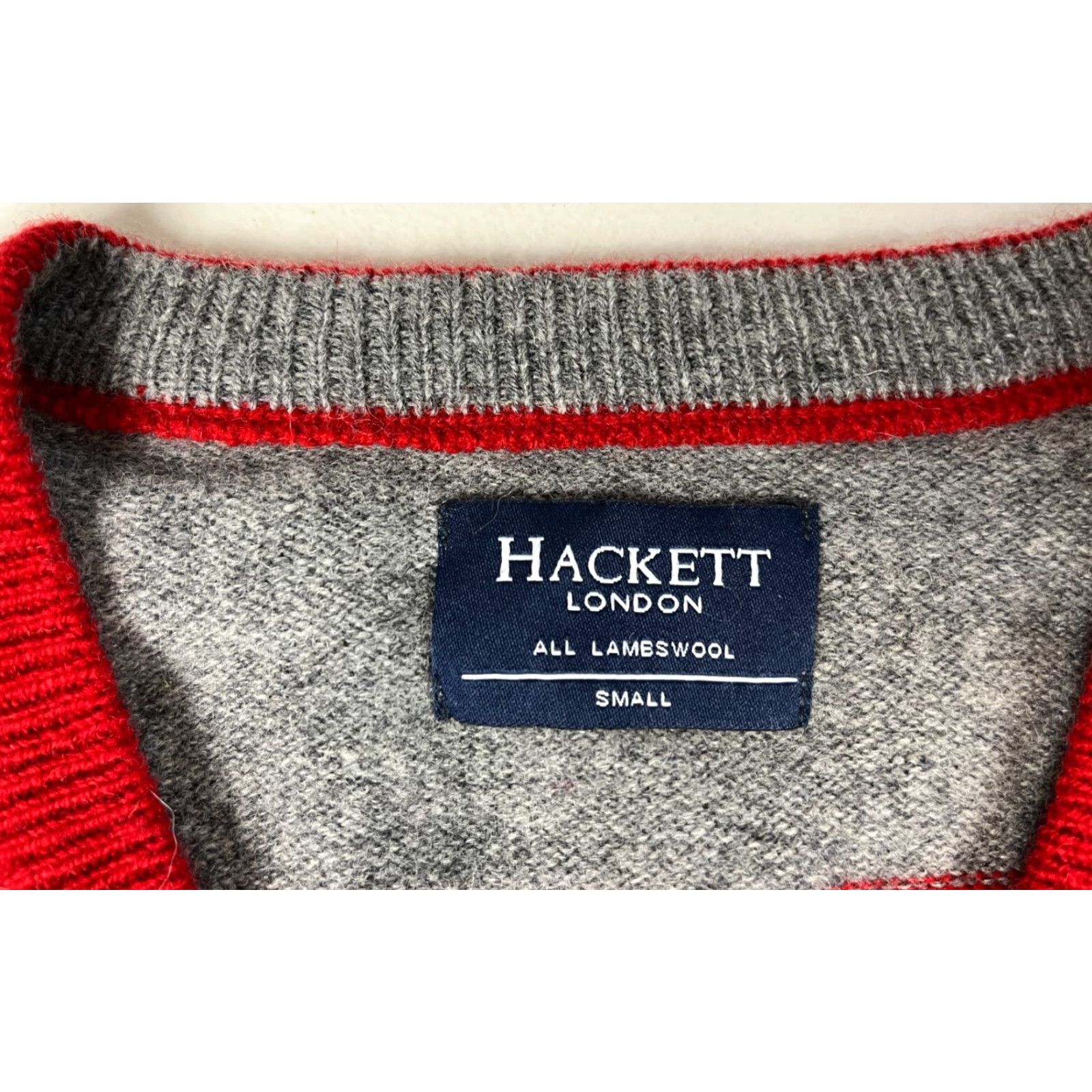 Hackett Hackett London Men's Pullover V-Neck Sweater Sz S Striped 100% Lambswool Gray Red Knit Wool Shirt Sweater Mens Size US S / EU 44-46 / 1 - 5 Thumbnail