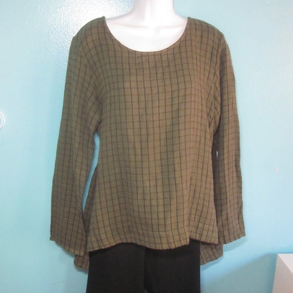 Cut Loose Green Linen A-Line Boxy Tee Size M