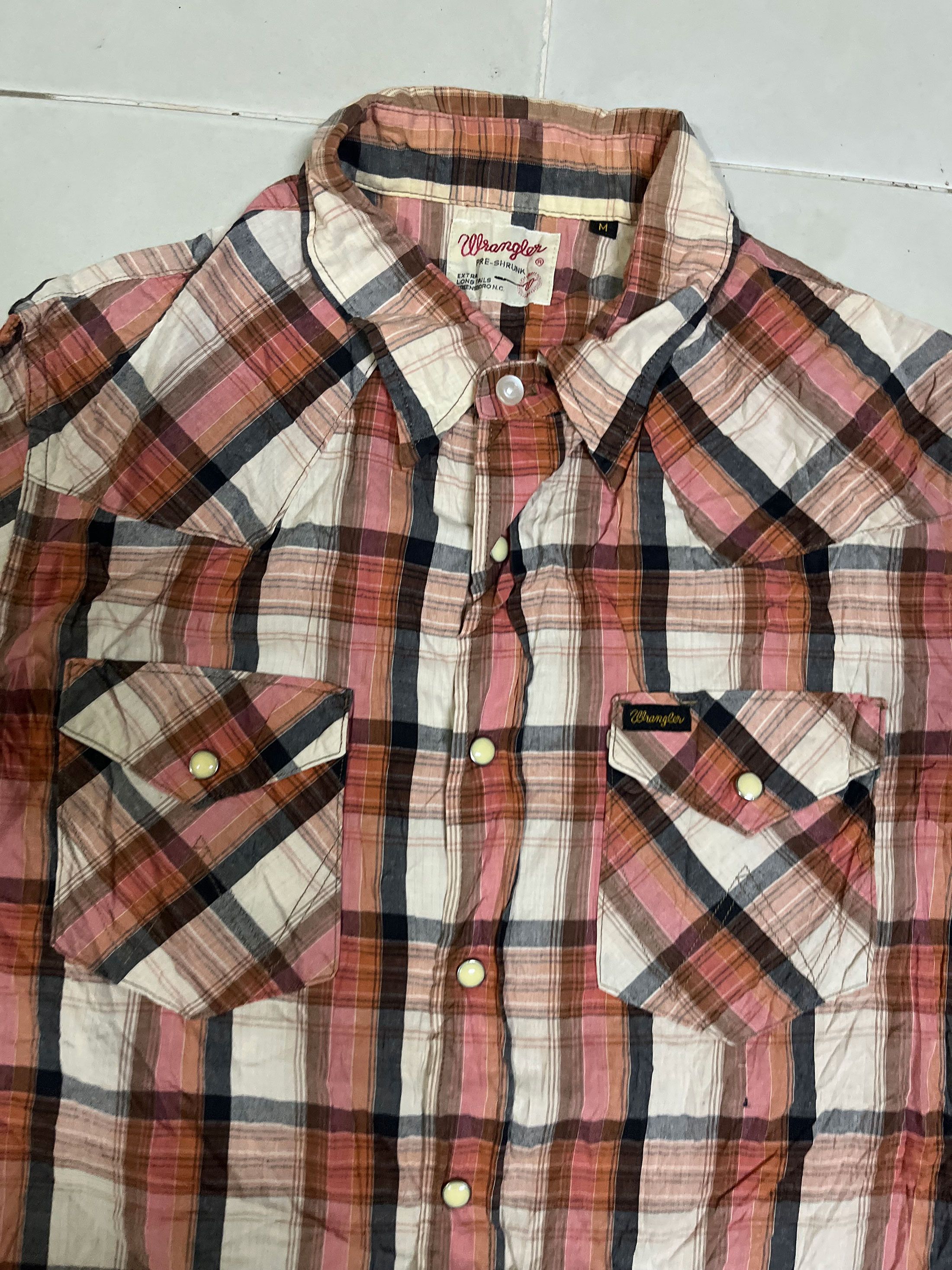 Japanese Brand × Wrangler Wrangler Short Sleeve Pearl Snap Western Checkered Size US M / EU 48-50 / 2 - 2 Thumbnail