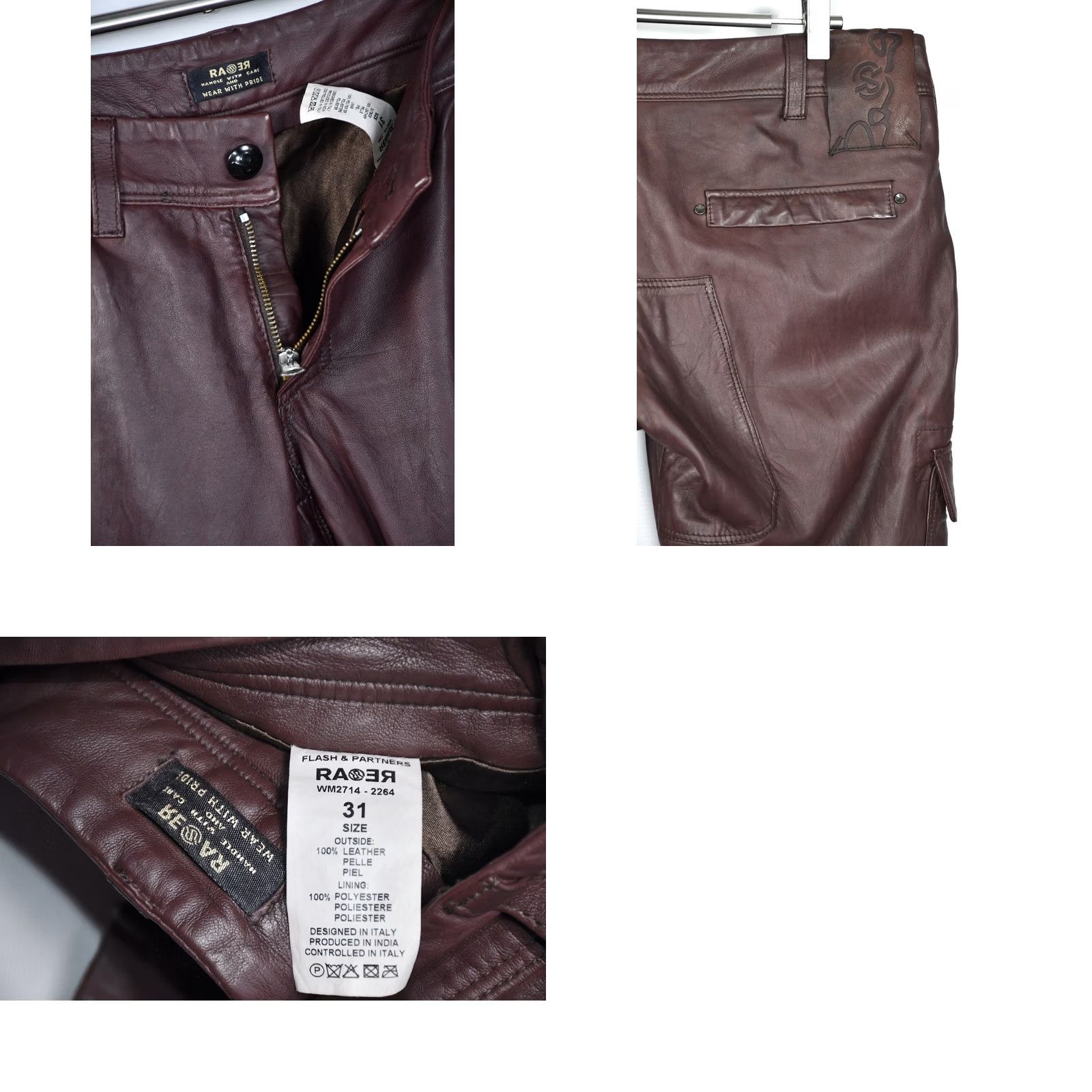 Vintage RAER Leather Pants Women's size 31 Brown 3/4 Modern Classic Casual Pants - 100% Genuine Leather Size 24" / US 00 / IT 34 - 8 Thumbnail