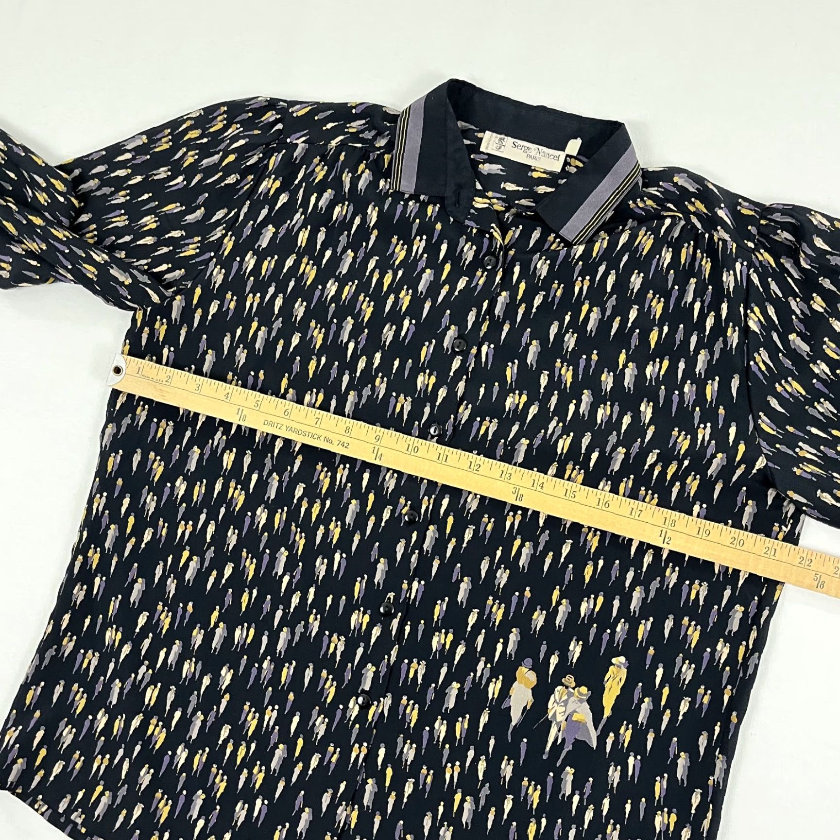 Vintage VTG Serge Nancel Blouse Womens Sz 42 Button-Up Geometric Pattern Black 42 Retro Classic Womens Size M / US 6-8 / IT 42-44 - 4 Thumbnail