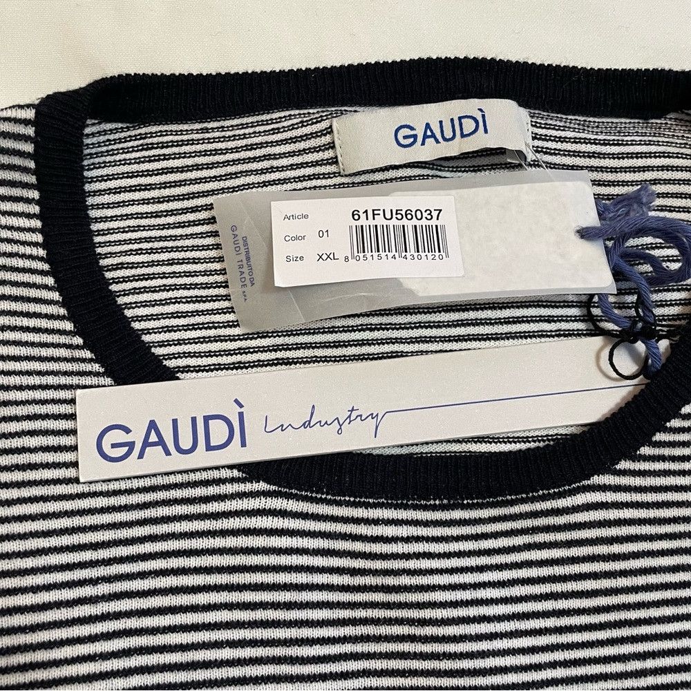 Other NWT New $119 GAUDI Cotton Black White Stripes Sweater Size Size US XL / EU 56 / 4 - 8 Thumbnail