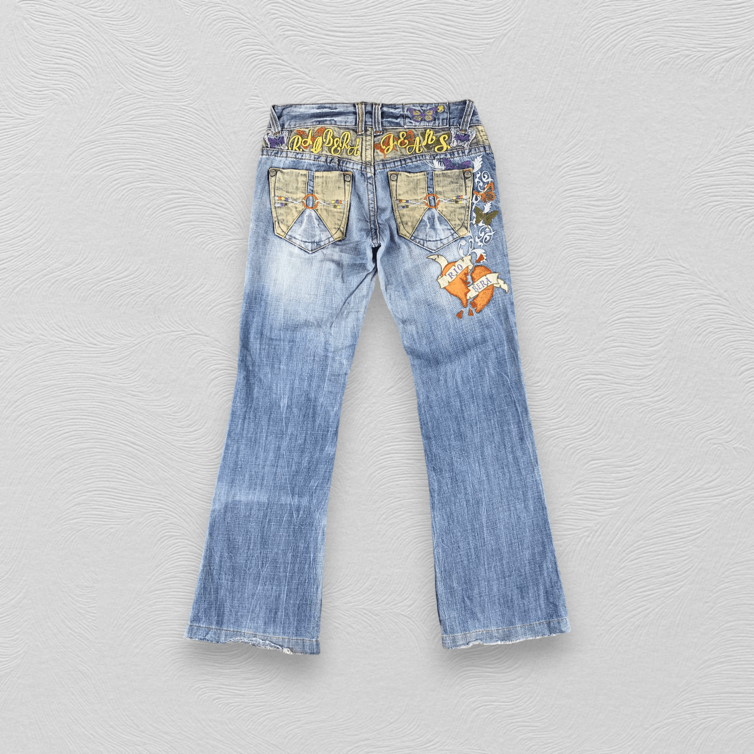 Riobera Jeans Patchwork Embroidered Flare Denim KJ1327