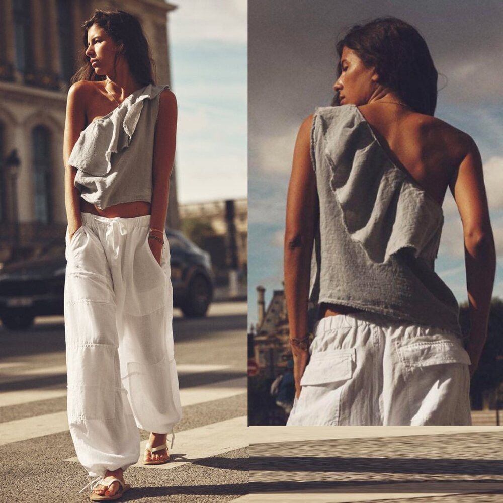 Zara New ZARA Asymmetrical Linen Grey Top SIze XS Size XS / US 0-2 / IT 36-38 - 1 Thumbnail
