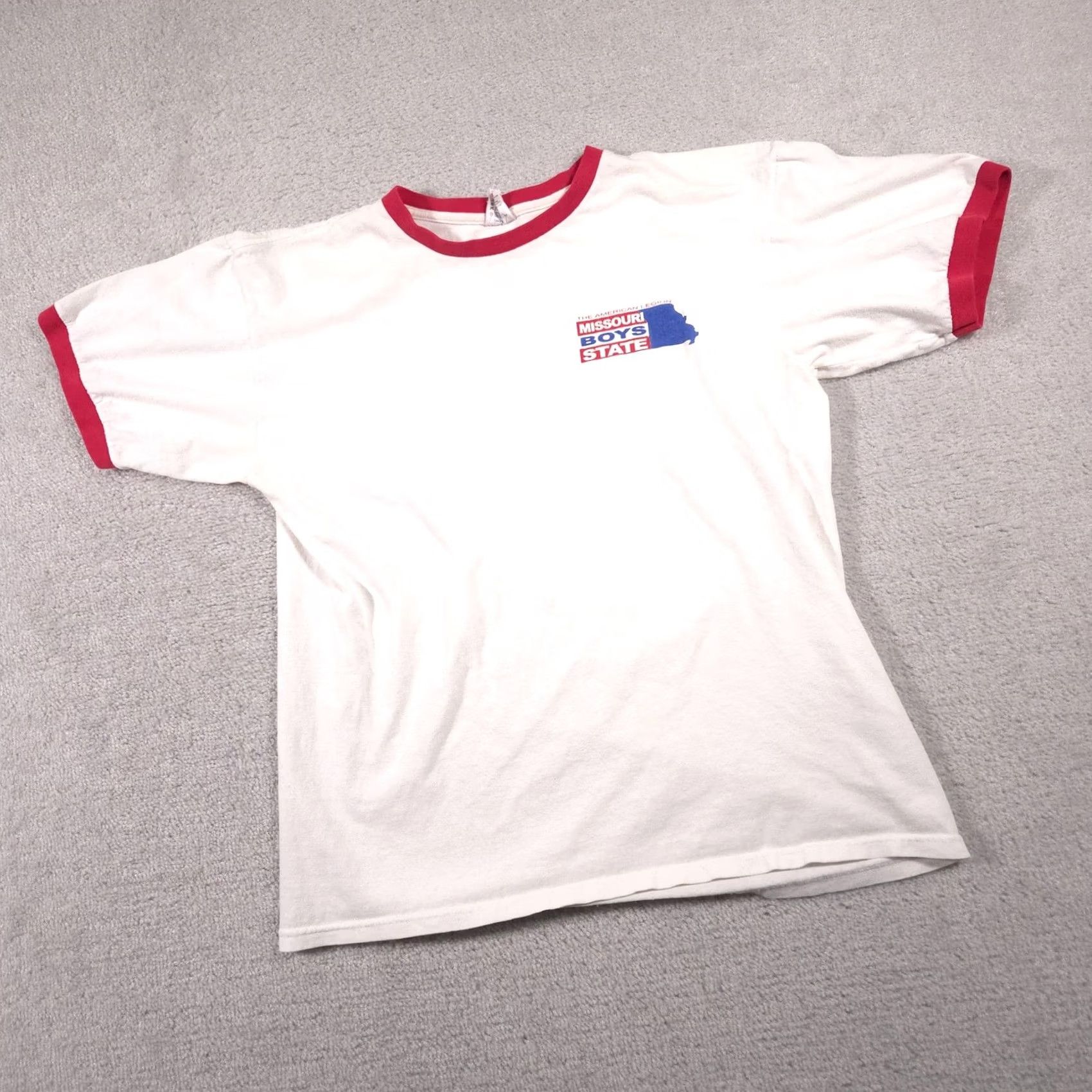 Anvil VINTAGE Missouri Boys State Shirt Mens Large White Red Blue Ringer American Legion Tee Size US L / EU 52-54 / 3 - 2 Thumbnail