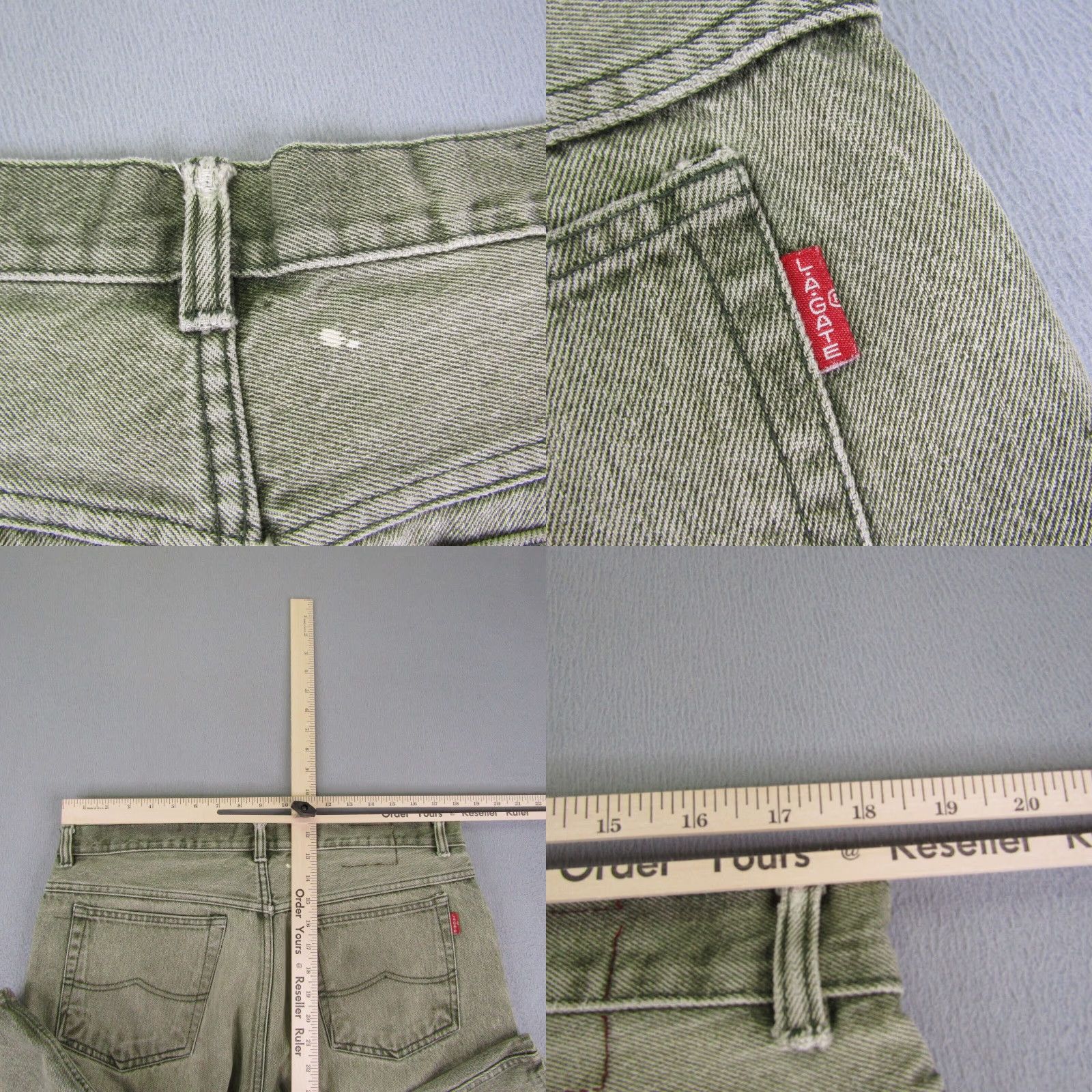 Denime VINTAGE LA Gate Jeans Shorts Mens 38 Green Denim Baggy Grunge 90s Y2K California Size US 37 - 8 Thumbnail