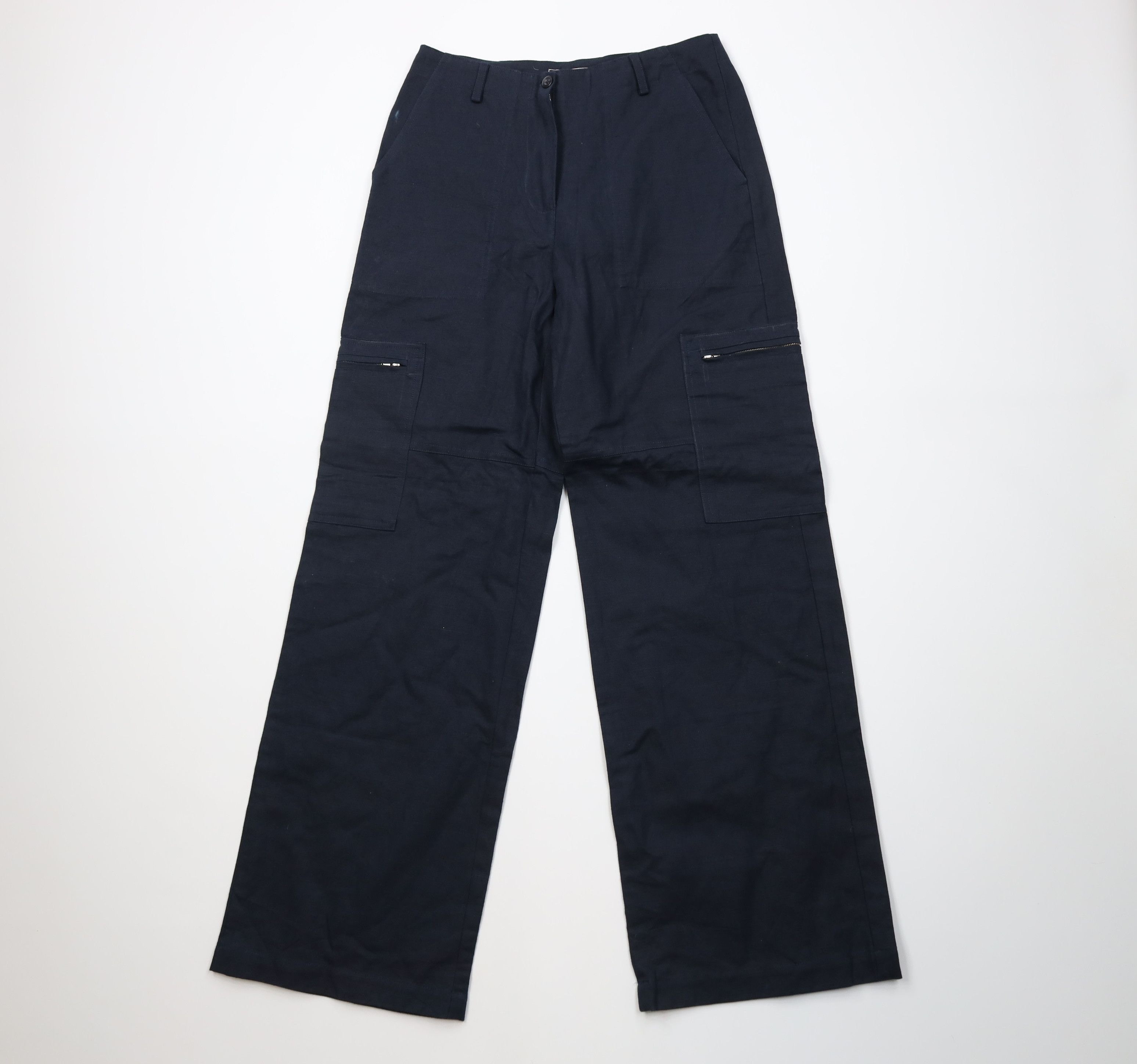 Vintage Vintage 70s Streetwear Baggy Wide Leg Cargo Pants Navy Blue Size 28" / US 6 / IT 42 - 1 Thumbnail