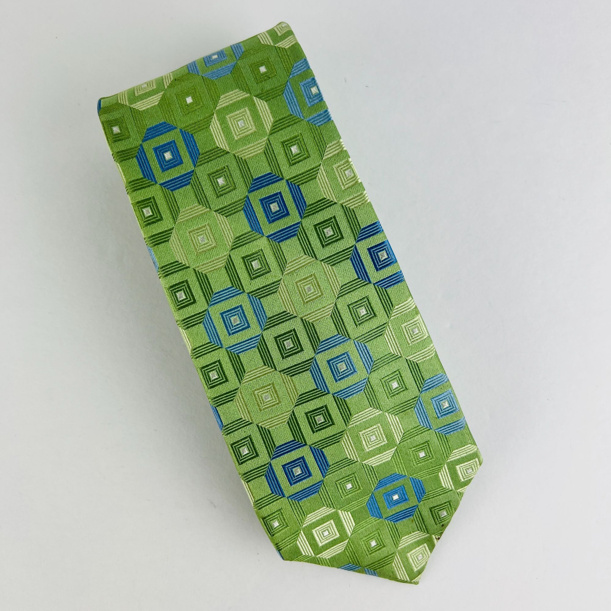 Michael Kors Michael Kors Green Geometric 100% Silk Necktie Tie Size ONE SIZE - 1 Thumbnail