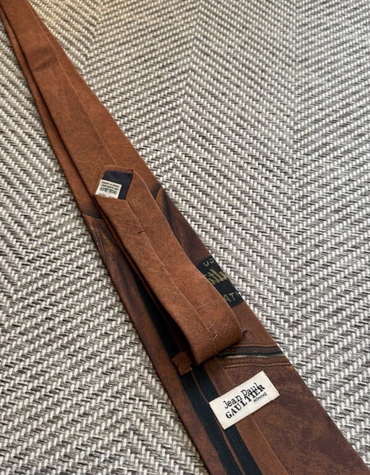 Jean Paul Gaultier Brown Denim Jacket Print Necktie Size ONE SIZE - 5 Thumbnail