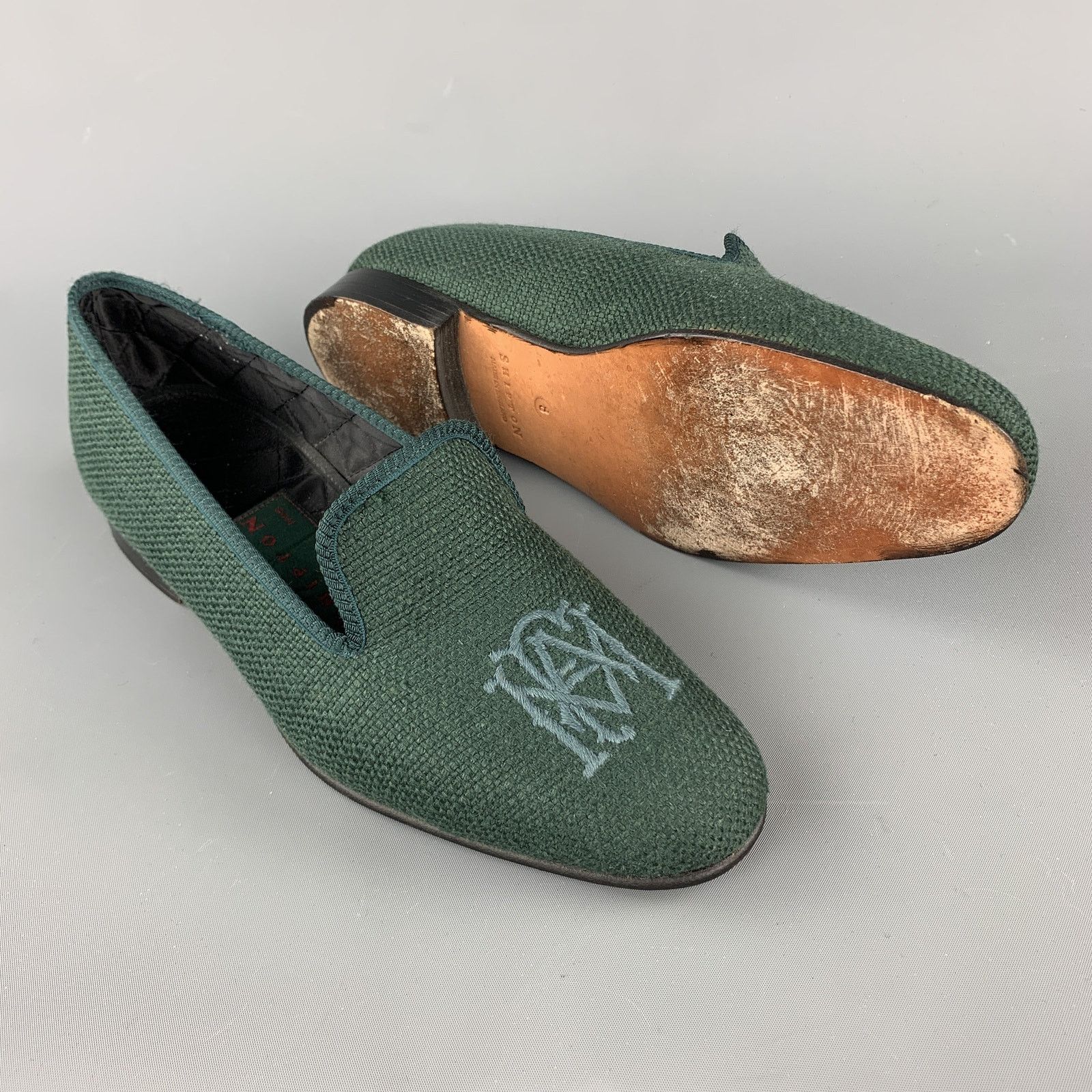 Other 8 Forest Green Woven Silk Embroidery Slippers Loafers Size US 8 / EU 41 - 3 Thumbnail