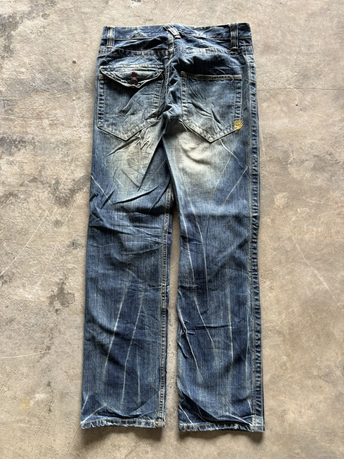 Karakuri Tamashii ONIARAI JAPANESE DENIM washed whiskered mud rusty style Size US 31 - 12 Thumbnail