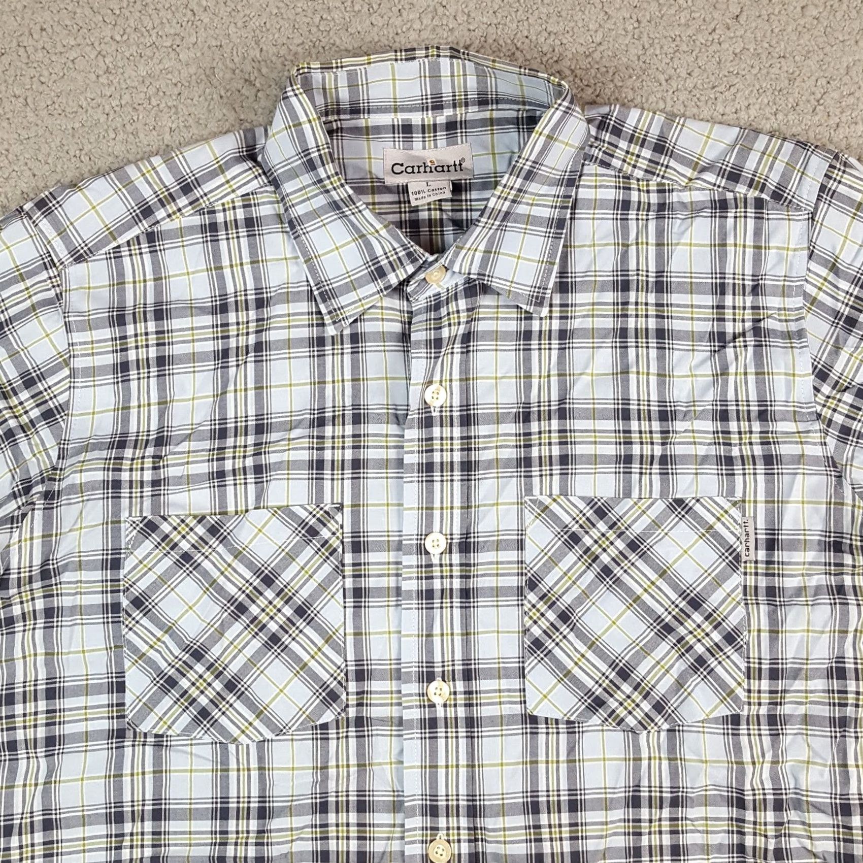 Carhartt VINTAGE Carhartt Plaid Button-Up Shirt Lightweight Short Sleeve Pocket L Men Blue Size US L / EU 52-54 / 3 - 3 Thumbnail