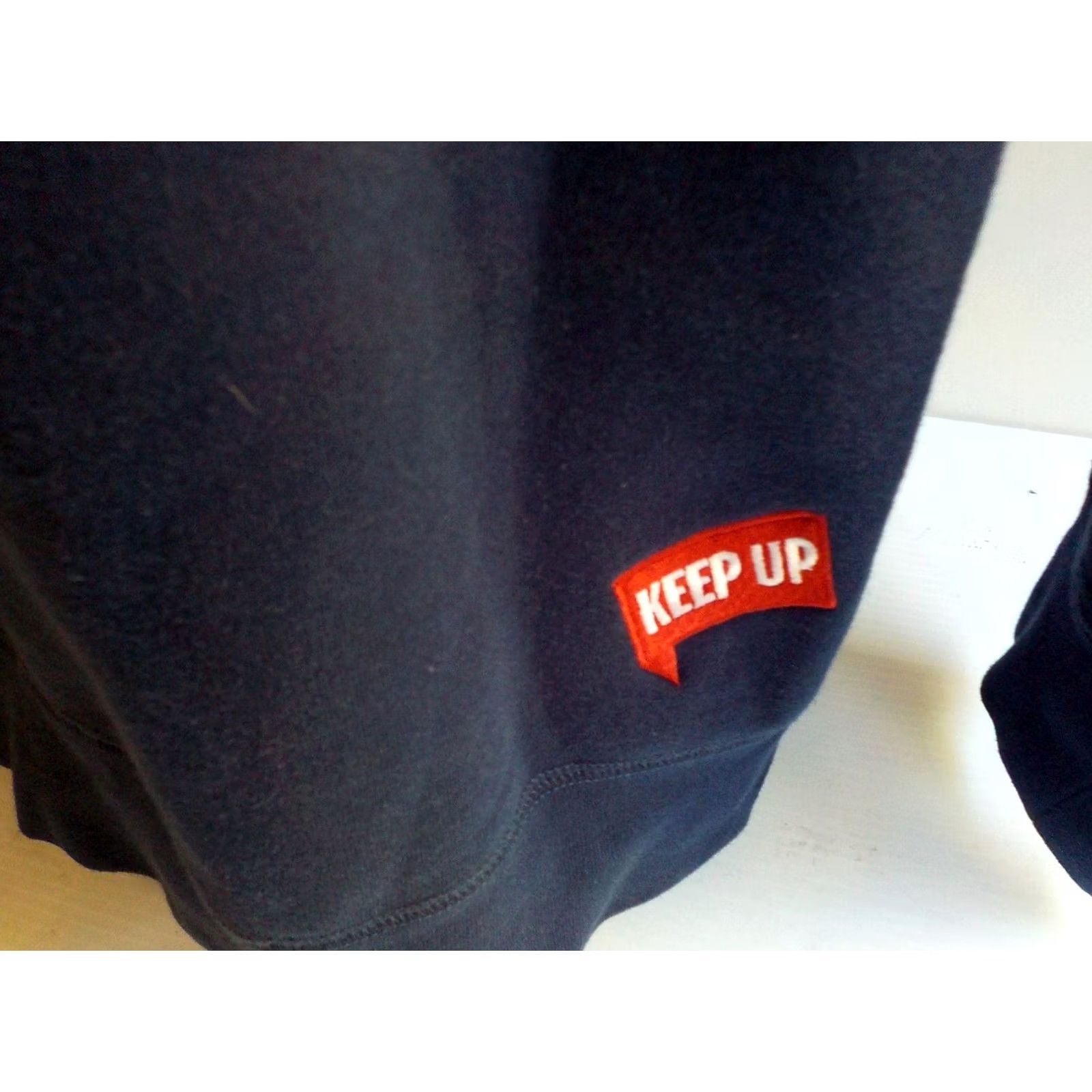 Vintage SLOWBUCKS Crewneck Sweatshirt "Keep Up" and Antique Flag Patterned Front Blue XL Mens Sweatshirt Size US XL / EU 56 / 4 - 5 Thumbnail