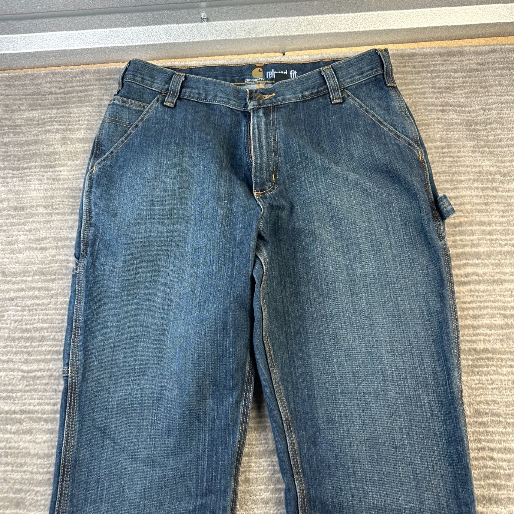 Carhartt Carhartt Jeans Mens 34x32 Blue Denim Relaxed Straight 5-Pocket 34 32 Cotton Blend Workwear Pants Size US 34 / EU 50 - 3 Thumbnail