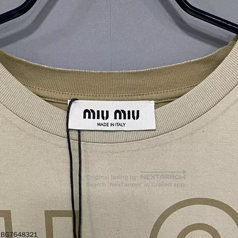 Miu Miu Miu Miu Size XS Khaki Logo letter printing short sleeves Size XS / US 0-2 / IT 36-38 - 4 Thumbnail