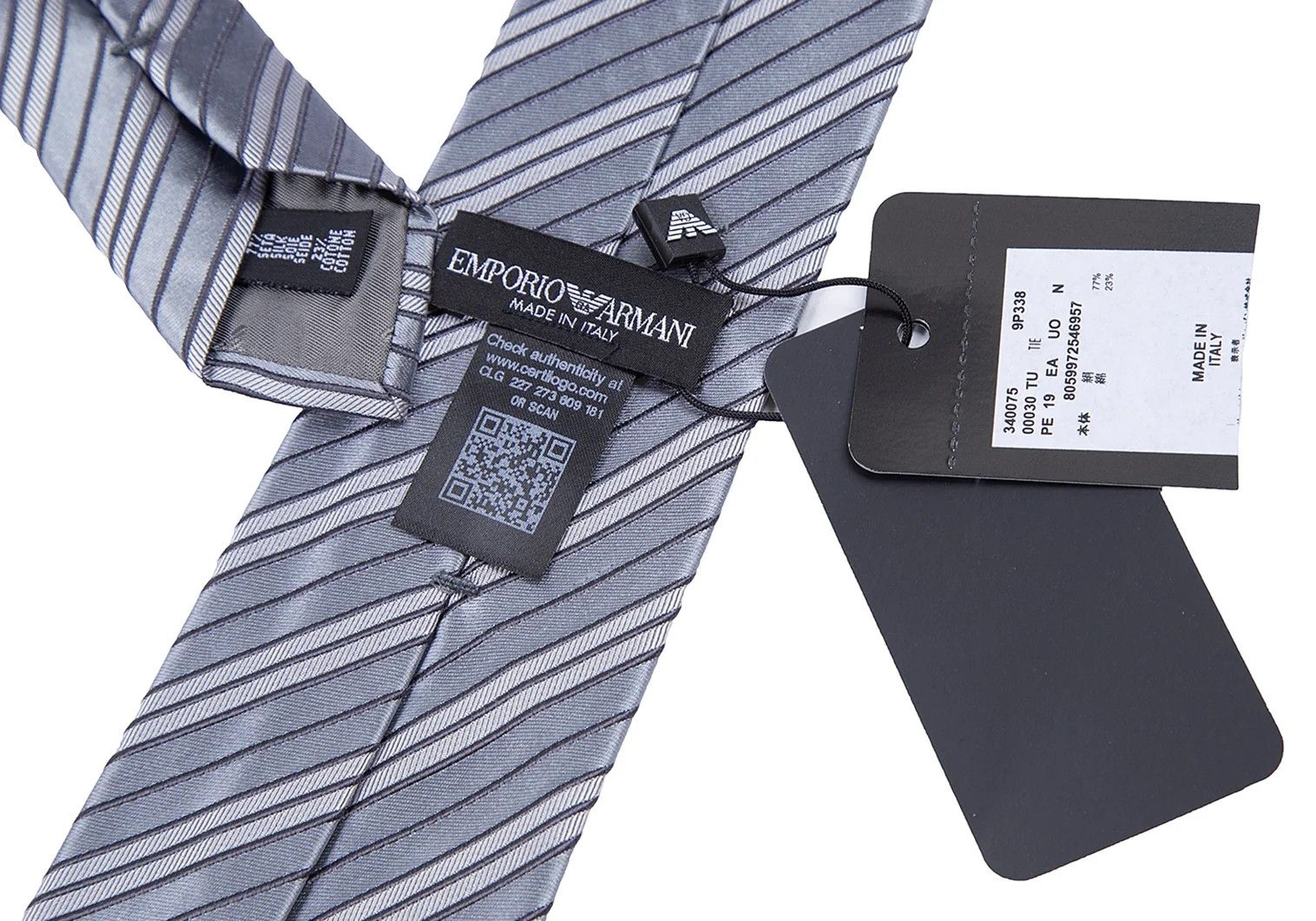 Emporio Armani Silk Cotton Regimental Tie in Gray Size ONE SIZE - 7 Thumbnail