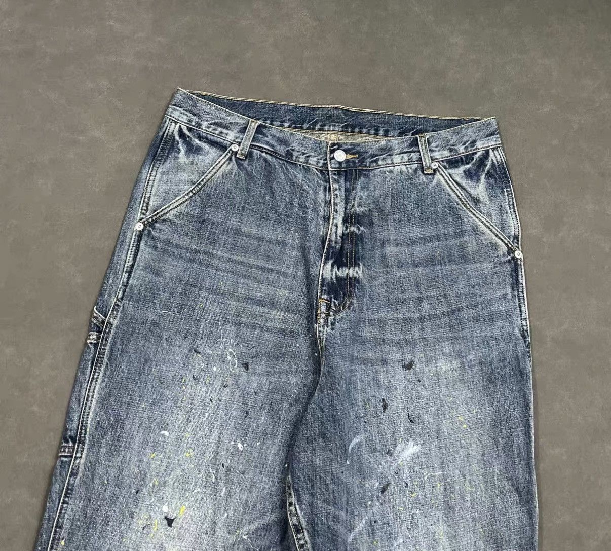 Madness Blue Denim Paint Splatter Straight-Leg Pants Size US 36 / EU 52 - 3 Thumbnail