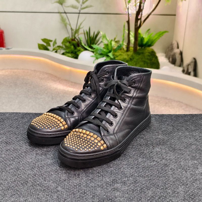 Gucci Gucci Black High-Top Sneakers with Gold Studs 0079 Size US 7.5 / EU 40-41 - 1 Thumbnail