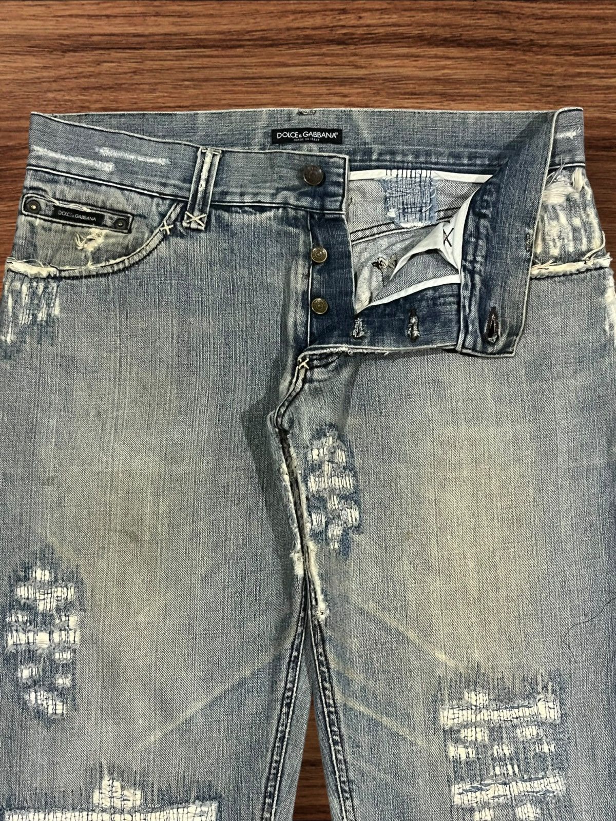 Dolce & Gabbana Y2K Dolce & Gabbana Distressed Sashiko Style Faded Blue Jean Size US 35 - 5 Thumbnail