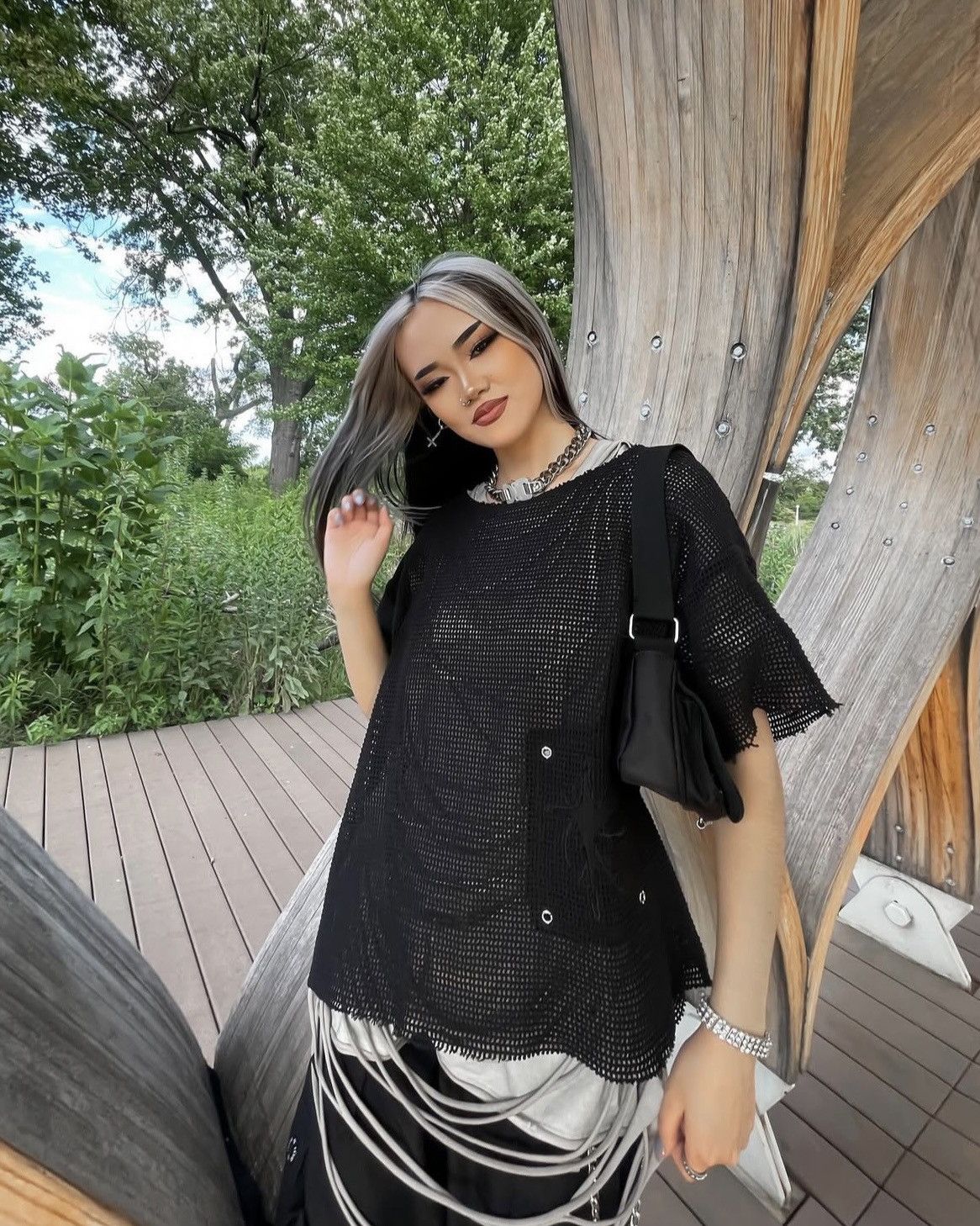 Dolls Kill Darker Wavs Echo Unisex Grey Distressed Layered T-Shirt Size M / US 6-8 / IT 42-44 - 4 Thumbnail