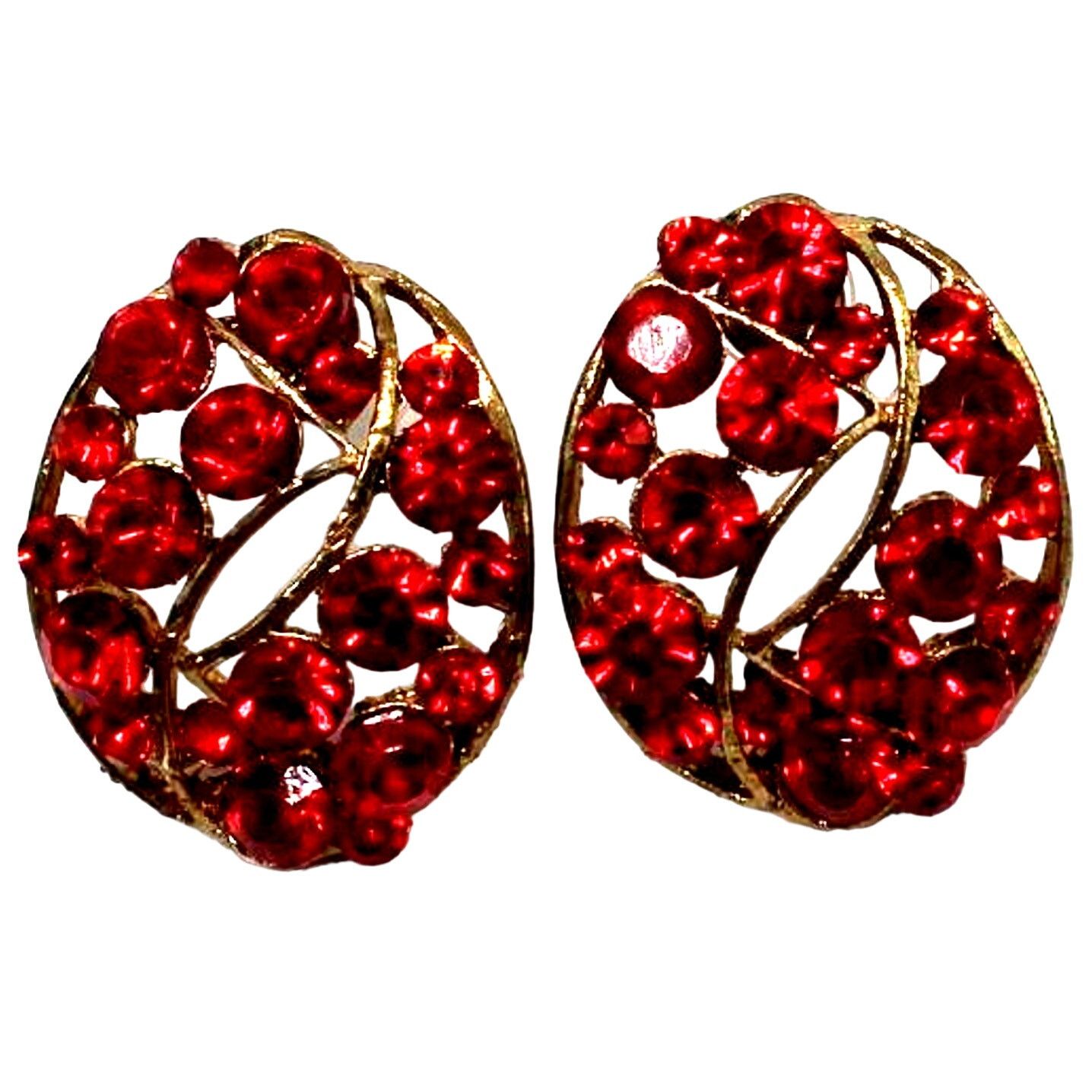 Other Classic Red Rhinestone Studded Earrings •1" •Golden •Pierced Size ONE SIZE - 1 Thumbnail