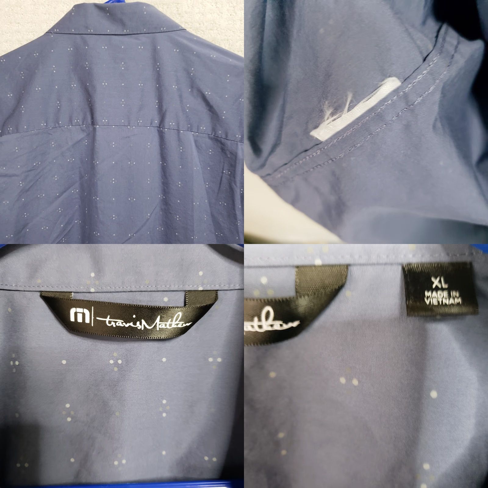 TravisMathew Travis Mathew Shirt Mens XL Blue Geometric Button-Up Short Sleeve Stretch Size US XL / EU 56 / 4 - 8 Thumbnail