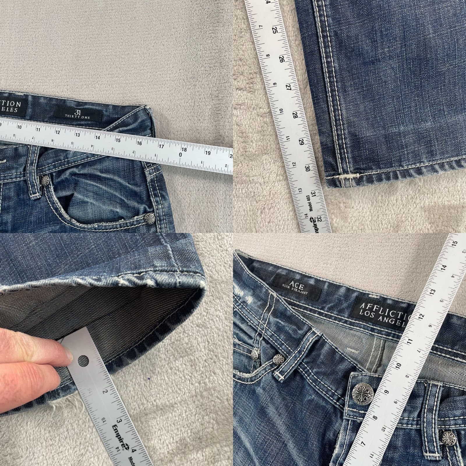 Affliction VINTAGE Affliction Jeans 32x31 Blue Distressed Slim Straight Grunge 90s Mens Size US 32 / EU 48 - 8 Thumbnail