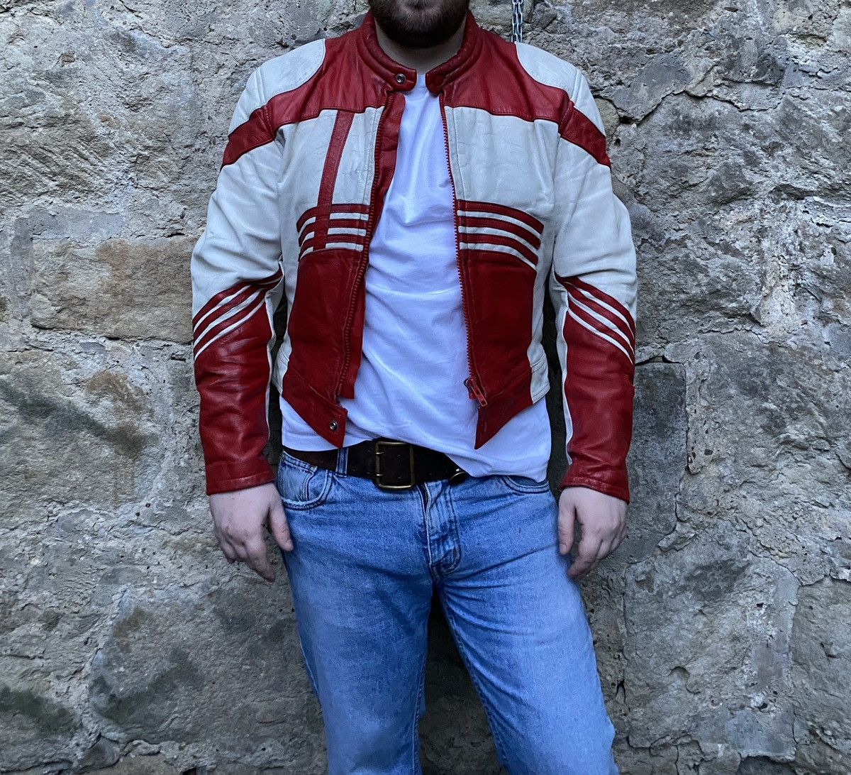 Rare Sporty fit Distressed Leather Rider Jacket / Cafe Racer