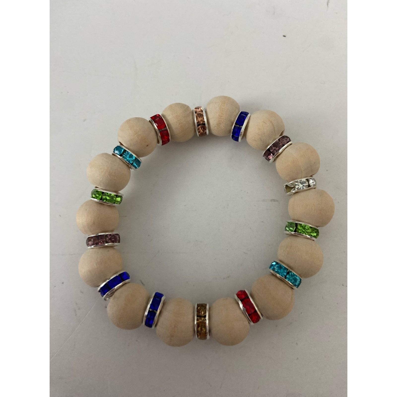 Handmade Handmade wood bead bracelet with rhinestone spacers Size ONE SIZE - 3 Thumbnail