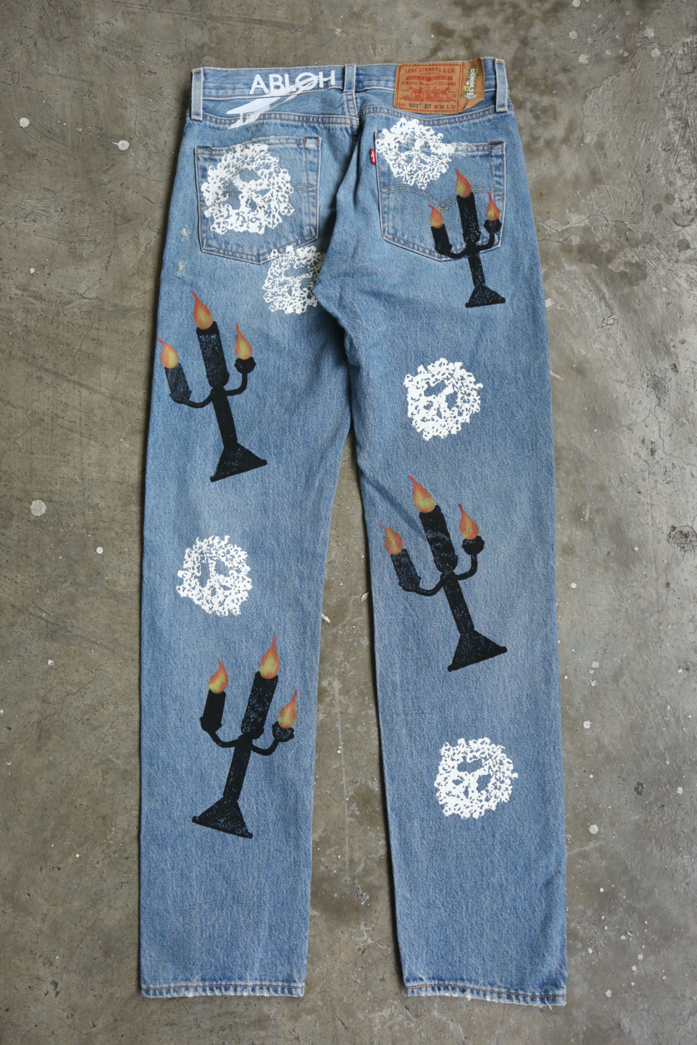 DENIM TEARS × Virgil Abloh L - DT - VA - S/S 21 - "Message in a Tear" 501 Denim Jean Size US 30 / EU 46 - 2 Thumbnail