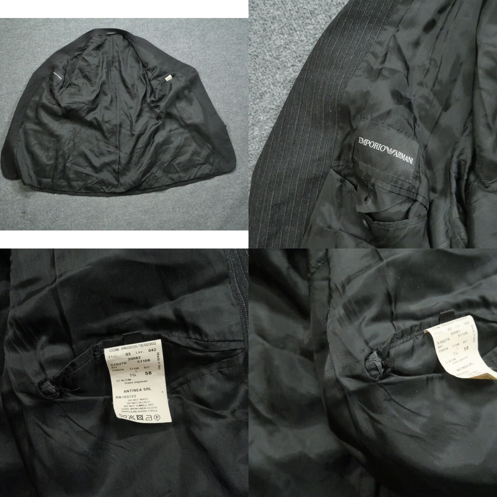Emporio Armani VINTAGE Emporio Armani Jacket Blazer Mens 46 Grey Black Striped Made In Italy Size 46R - 9 Thumbnail