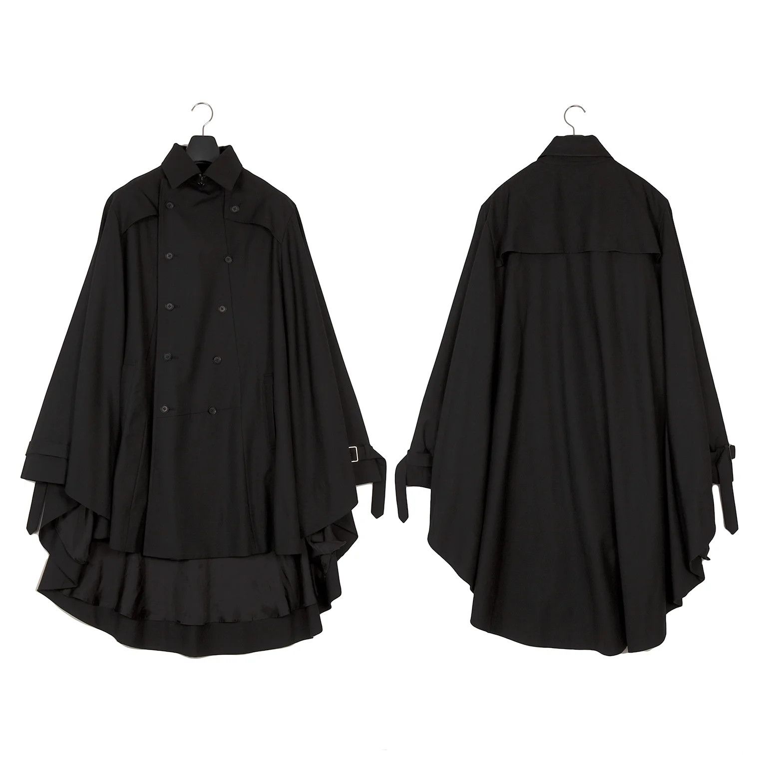 Yohji Yamamoto Wool-Poly Gabardine Trench Cape Coat in Black Size 3 Size US L / EU 52-54 / 3 - 1 Thumbnail