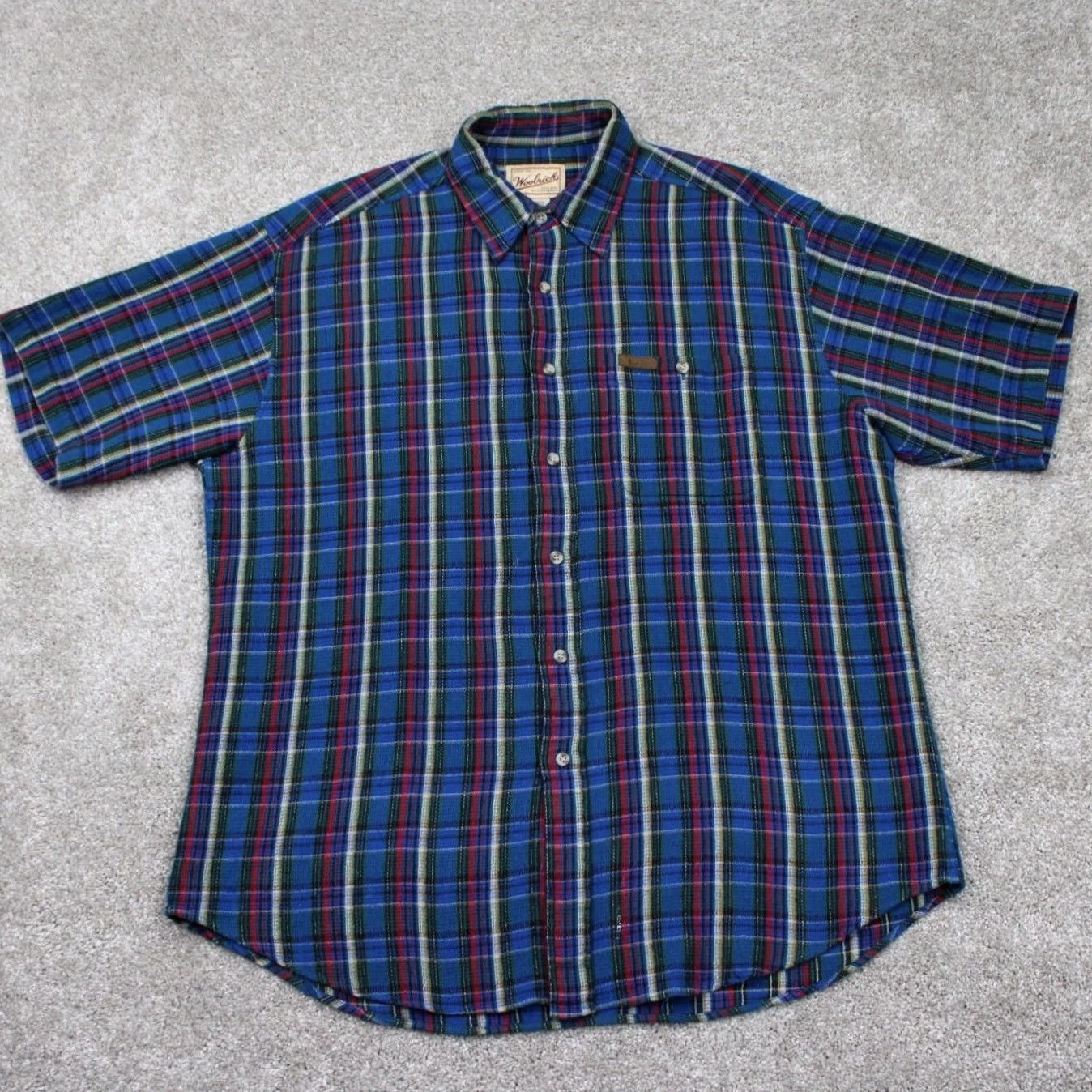 Vintage Woolrich Shirt Mens Large Atlantic Blue/Red/Green 100% Cotton S/S Button Up Size US L / EU 52-54 / 3 - 2 Thumbnail