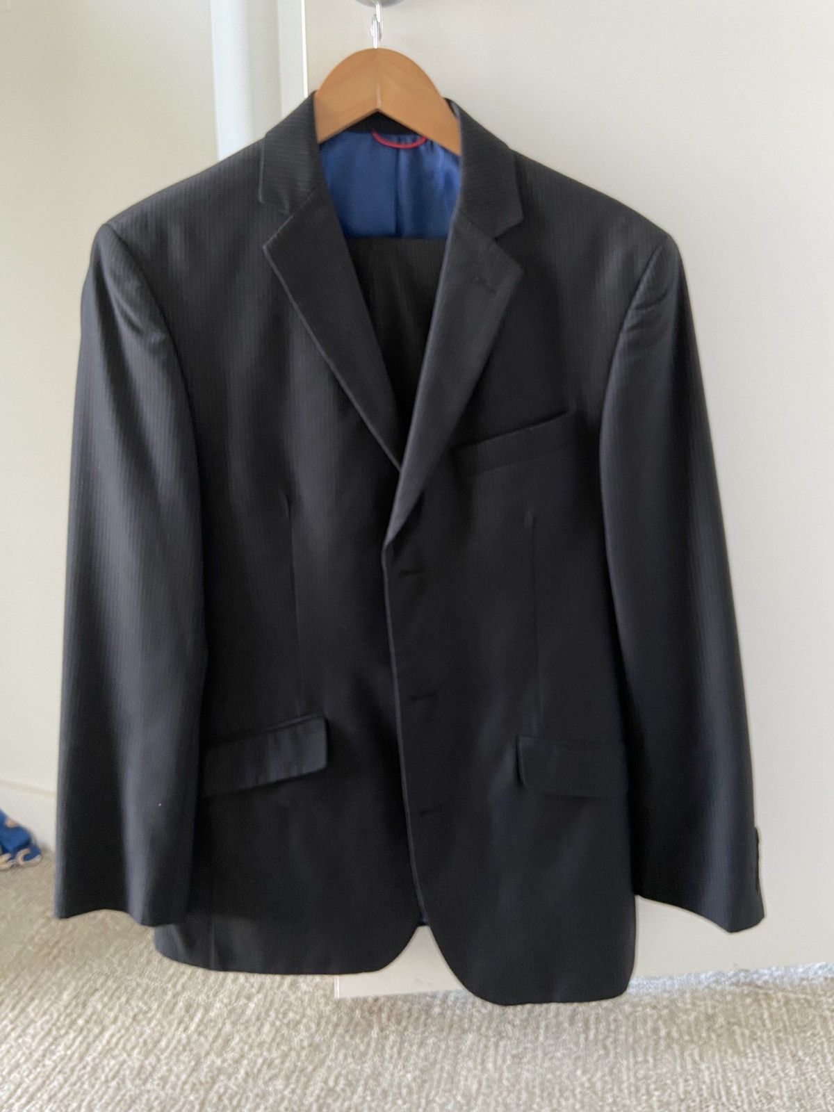 Billy London Black Pinstripe Suit Size 38R - 3 Thumbnail