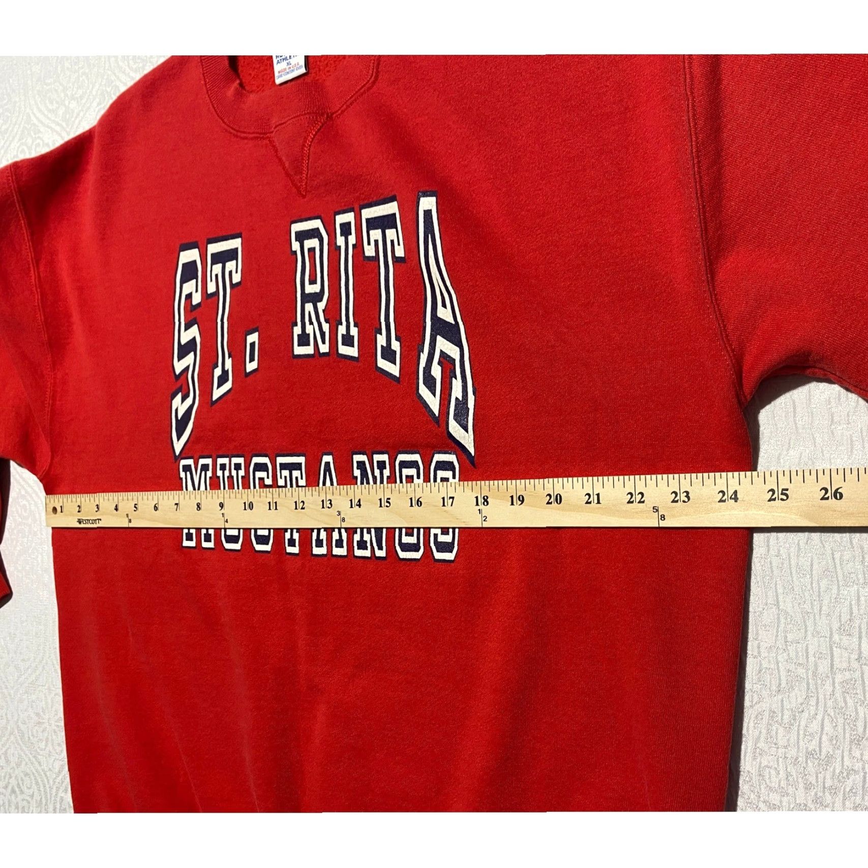 Russell Athletic VINTAGE Russell Athletic Sweatshirt Mens XL Red Mustangs 90s USA Crewneck Graphic Print Pullover Long Sleeve Size US XL / EU 56 / 4 - 7 Thumbnail