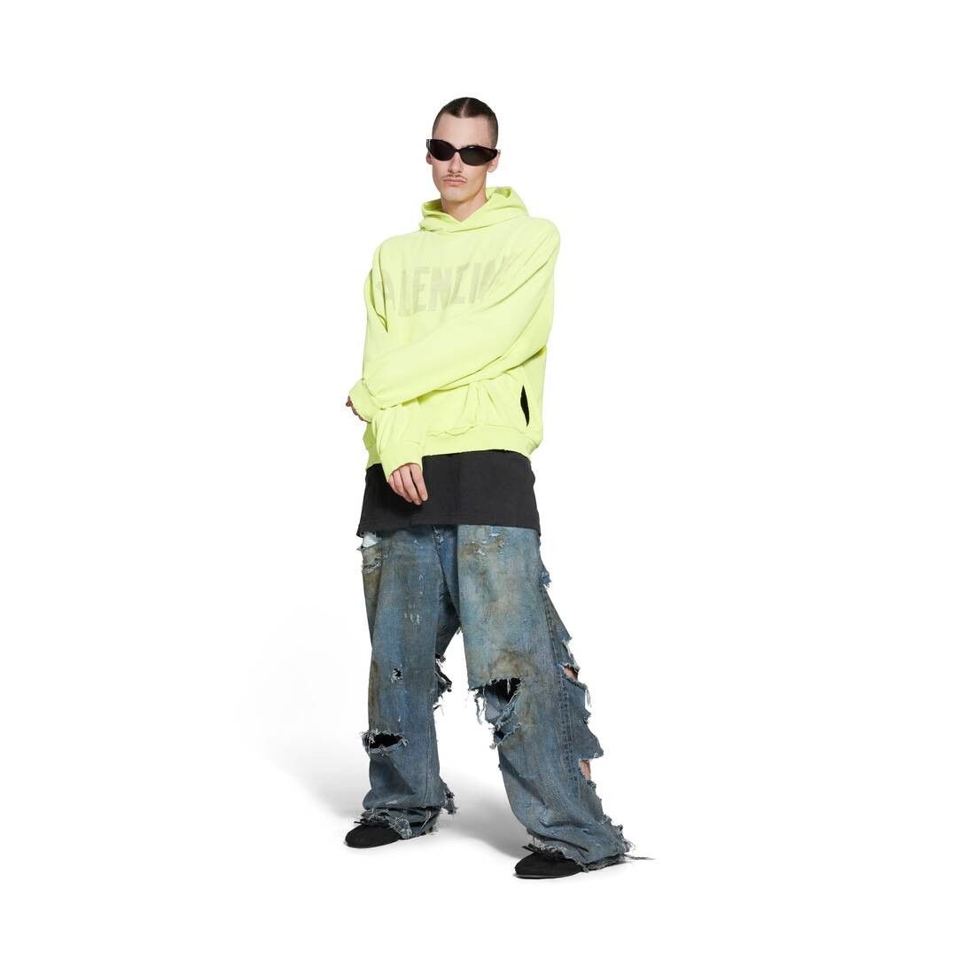 Balenciaga o1tr1nto1225 Tape Type Ripped Pocket Hoodie in Fluo Yellow Size US L / EU 52-54 / 3 - 2 Thumbnail