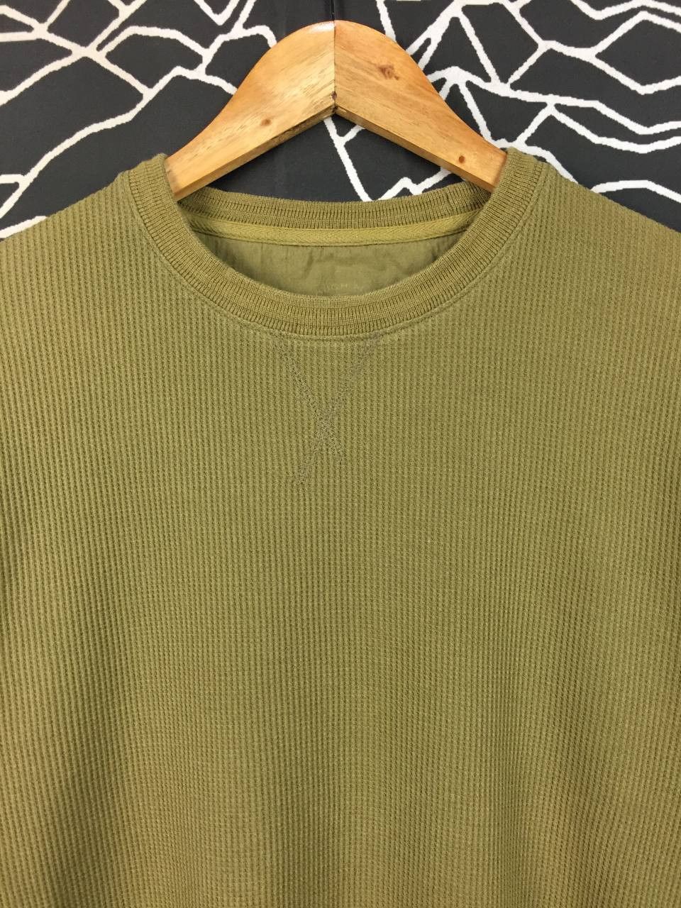 Japanese Brand Back Number Japan Olive Green Waffle Knit Long Sleeve Tee Size US M / EU 48-50 / 2 - 3 Thumbnail