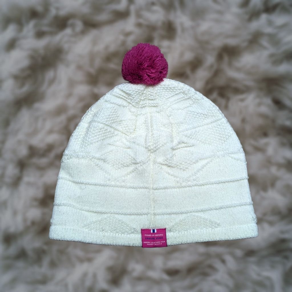 Vintage Moods of Norway Beanie Hat One Size Lined Pom Pom Spellout Knitted White Size ONE SIZE - 1 Thumbnail