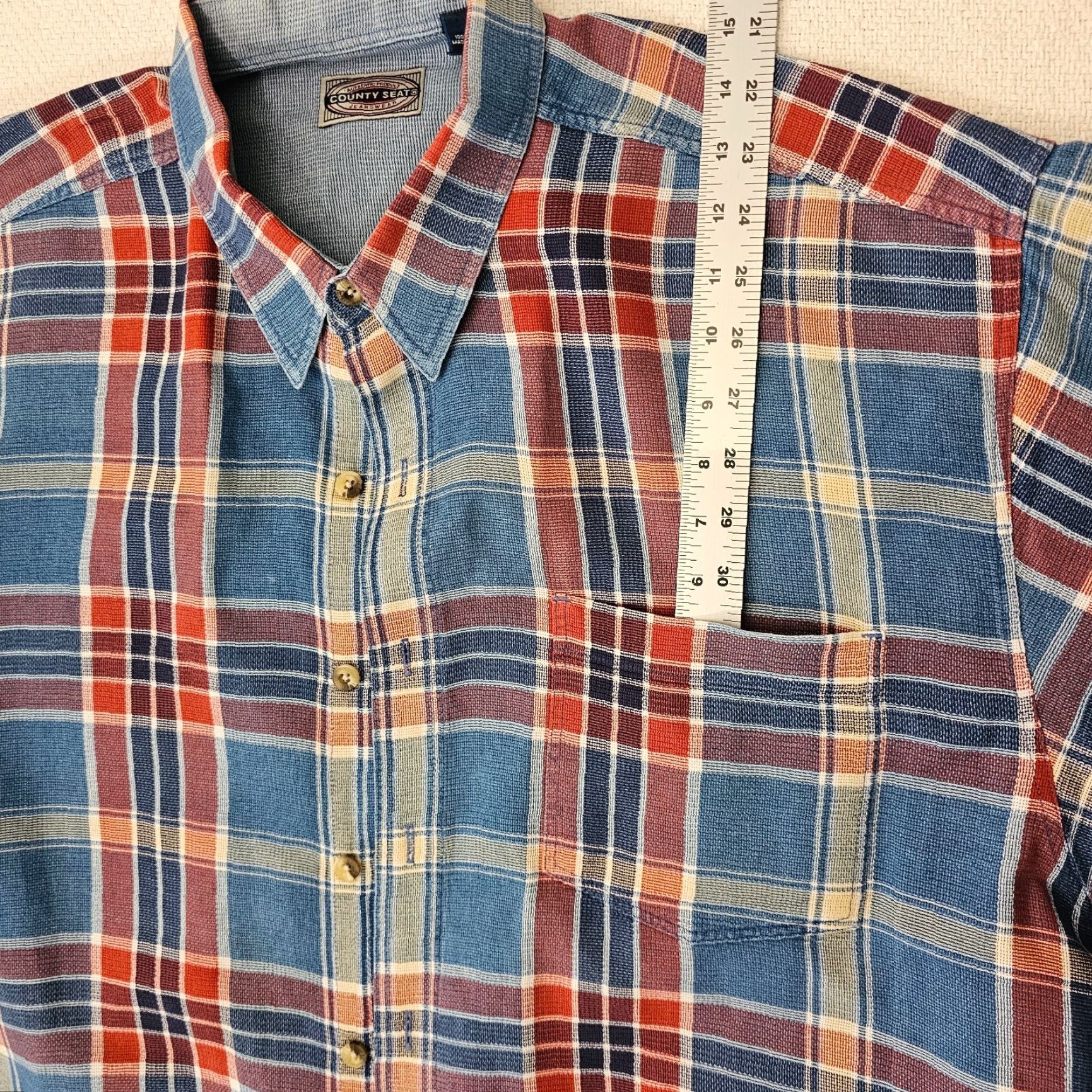 Vintage VINTAGE County Seat Shirt Western Denim Plaid Button-Up XL Blue Men’s Short Sleeve Shirt - 1960s-70s Inspired Size US XL / EU 56 / 4 - 3 Thumbnail