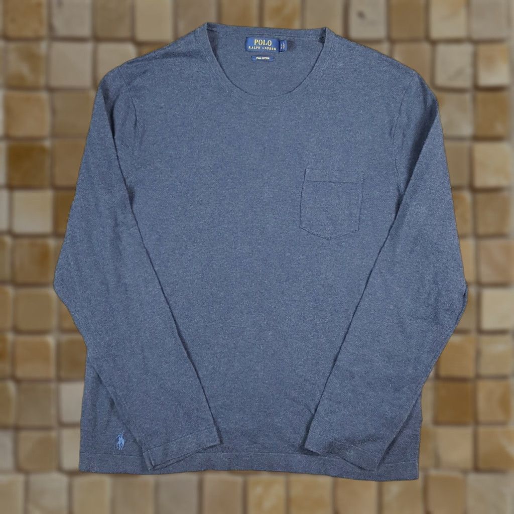 Ralph Lauren VINTAGE Polo Ralph Lauren Long Sleeve Shirt Adult Large Blue Pony Logo Pocket Crewneck 90s 00s Preppy USA Mens Size US L / EU 52-54 / 3 - 1 Thumbnail