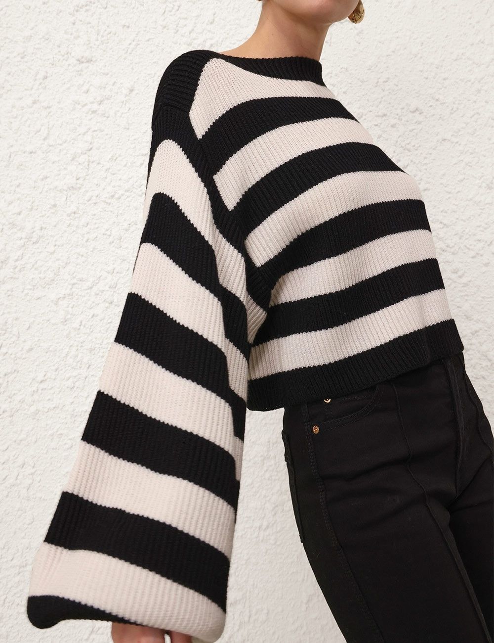 Zimmermann oc11z0825 Illustration Billow Sweater in Black/Cream Size XS / US 0-2 / IT 36-38 - 5 Thumbnail