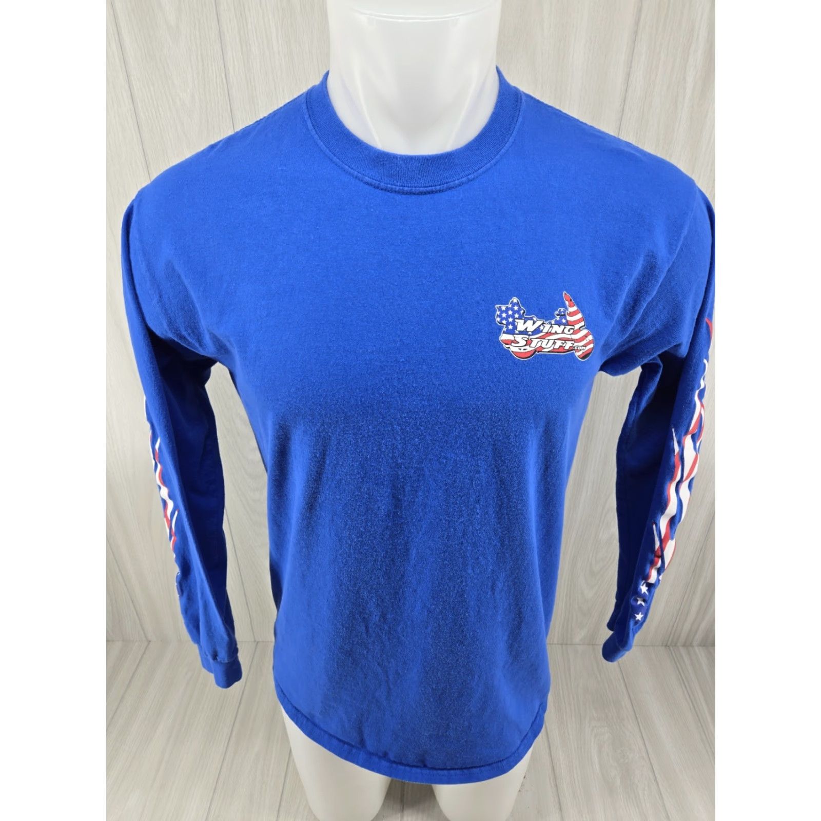 Gildan Gildan Ultra Cotton Wing Stuff Biker Long sleeve Tee Blue Size M USA Flame Sleeves T‑Shirt Men Regular Fit Adults Mens Size US M / EU 48-50 / 2 - 3 Thumbnail