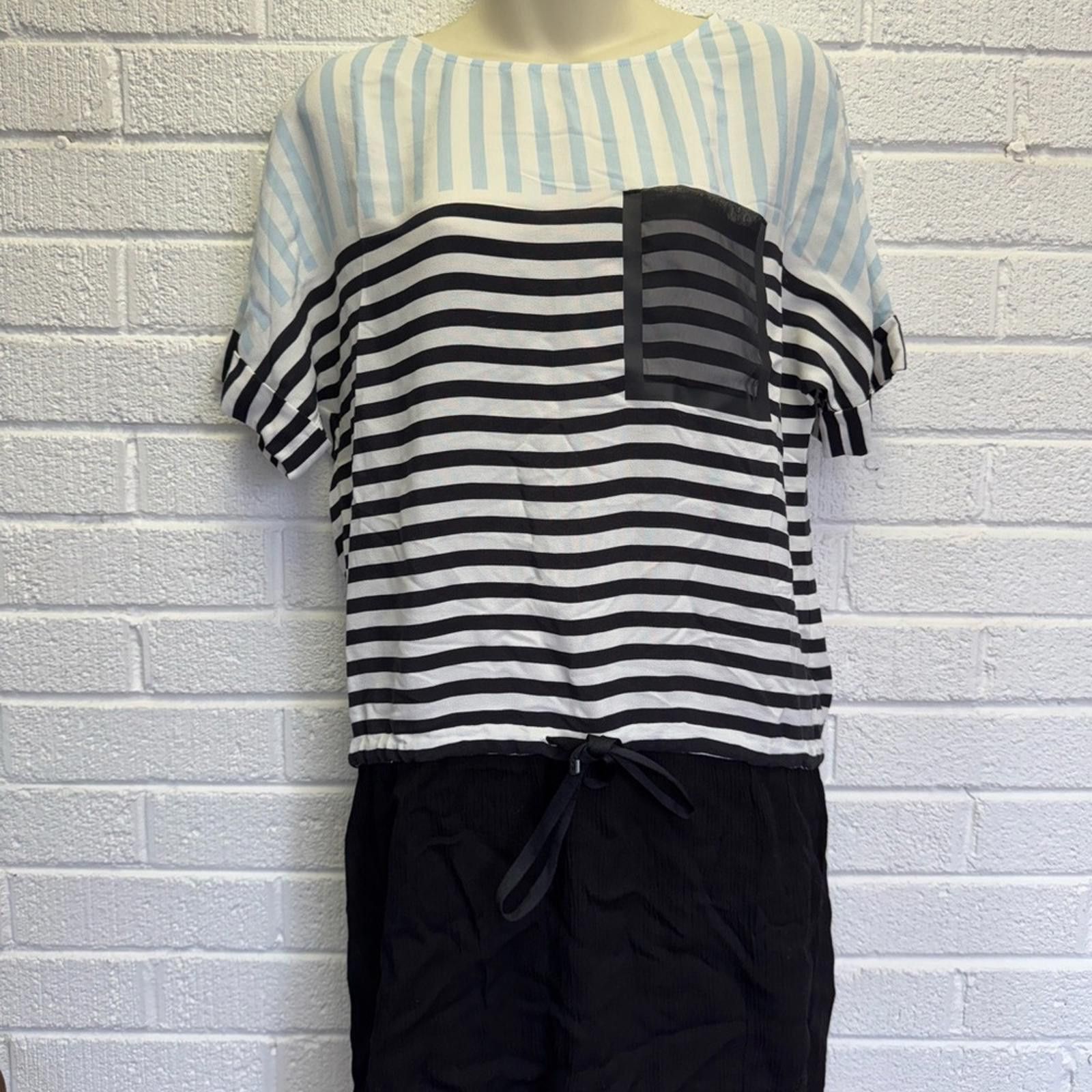 Designer Cop.Copine Striped Top - Black, White, Light Blue Size M / US 6-8 / IT 42-44 - 1 Thumbnail
