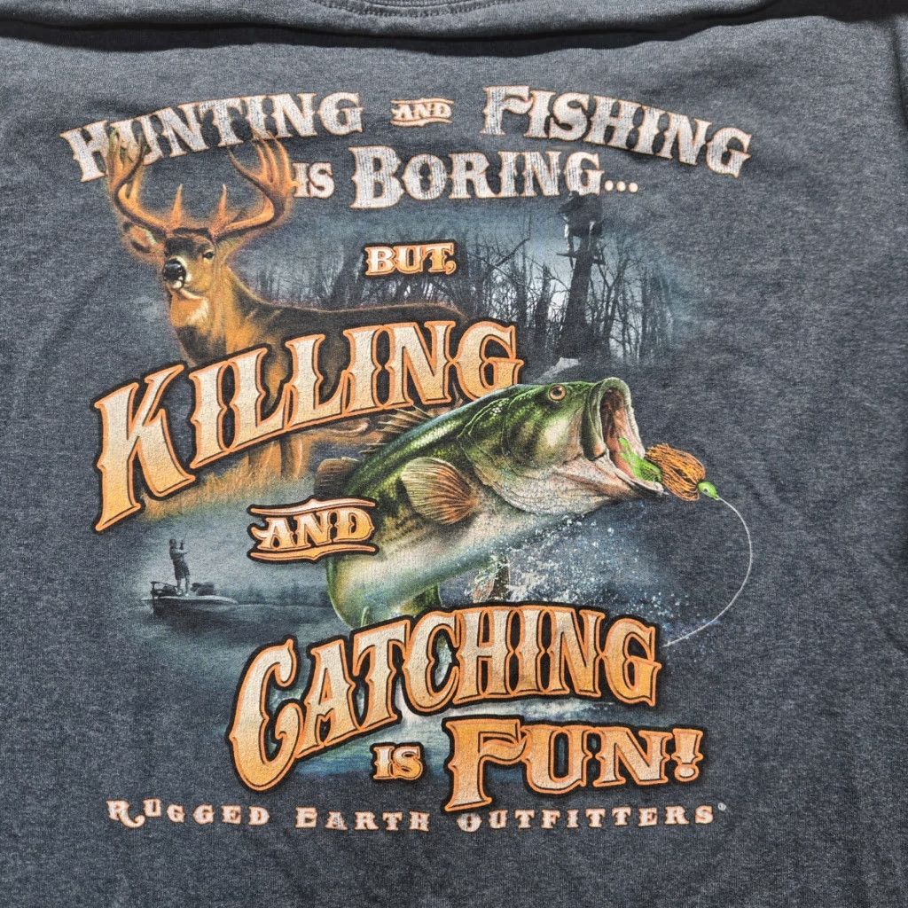 Vintage REO Rugged Earth Outfitters T-Shirt Shirt Adult L Blue Cotton Polyester Logo Fish Long Sleeve Crew Neck Mens Size US L / EU 52-54 / 3 - 1 Thumbnail