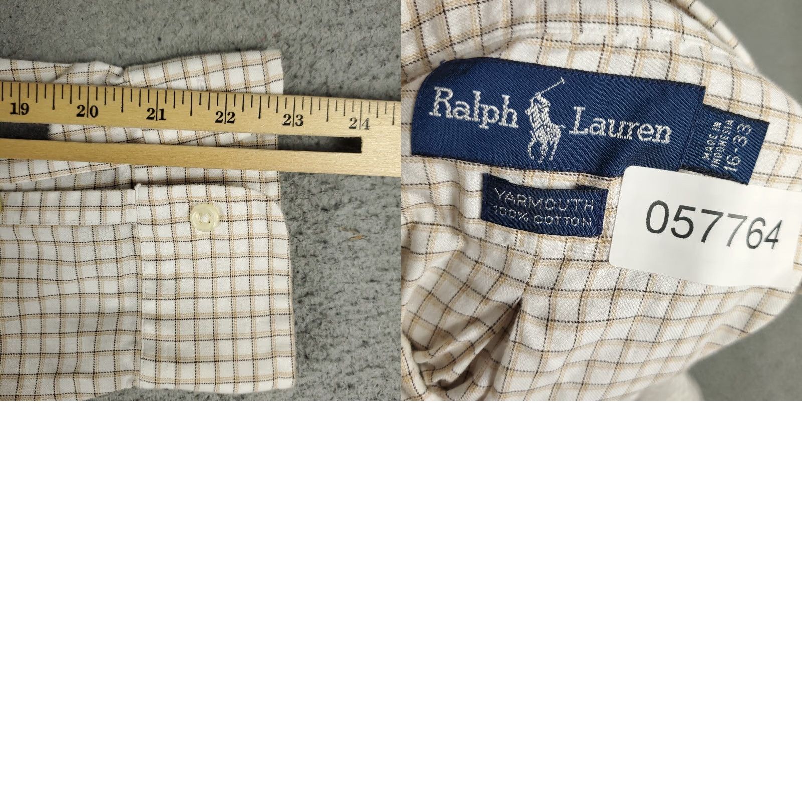 Ralph Lauren VINTAGE Ralph Lauren Dress Shirt Mens 16 Beige Check Long Sleeve Cotton Regular Fit Business Casual Formal Men Size 42R - 8 Thumbnail