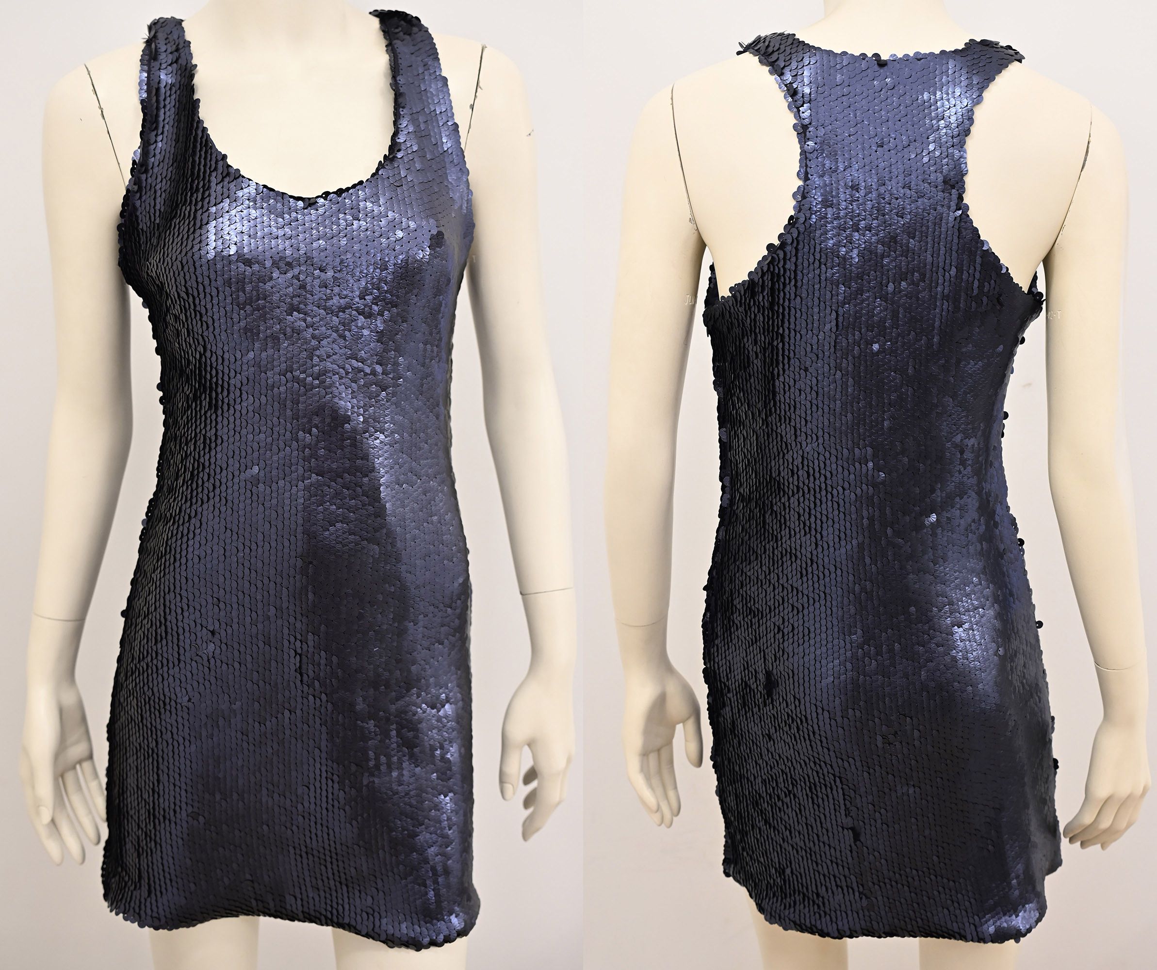 Vintage Bizuu sequined tank top mini dress in navy blue silk Size S / US 4 / IT 40 - 6 Thumbnail