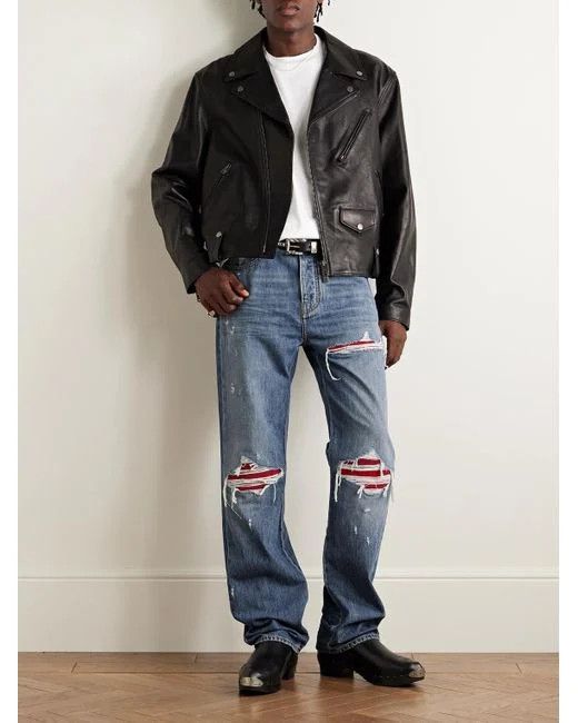 Amiri os11x1225 Mx1 Straight-Leg Panelled Distressed Jeans in Blue Size US 30 / EU 46 - 2 Thumbnail