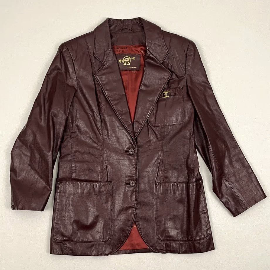 Etienne Aigner VINTAGE Etienne Aigner Leather Blazer Jacket Womens Size 6 Deep Oxblood Red Burgundy Jacket, Blazer, Leather, 90s, Classic, Wool? Size M / US 6-8 / IT 42-44 - 2 Thumbnail
