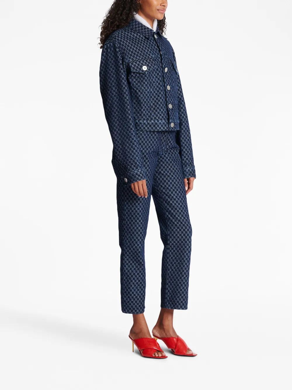 Balmain o1s1wg110526 Monogram-Print Denim Jacket in Blue Size L / US 10 / IT 46 - 3 Thumbnail